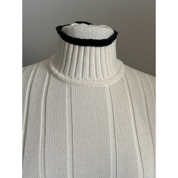 Vintage Ann Taylor Ribbed Mock Turtleneck Sweater White Black Trim Small Cotton - Picture 2 of 10